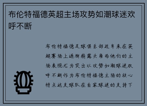布伦特福德英超主场攻势如潮球迷欢呼不断