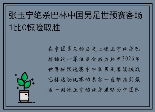 张玉宁绝杀巴林中国男足世预赛客场1比0惊险取胜